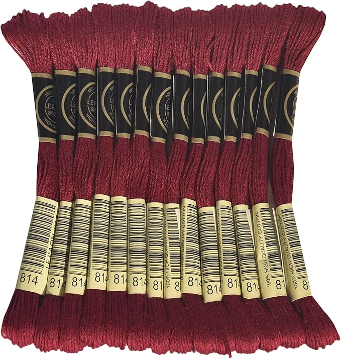 LE PAON Embroidery Floss, 14-Pack Six Strands 100% Long Staple Cotton Embroidery Thread, 8.7-Yard，Color Number：814, Dark Garnet