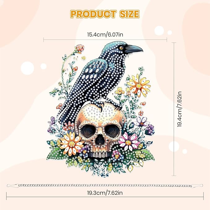 MOGTAA Halloween Diamond Art Hanging Pendant Kits, Skull Diamond Art Suncatchers for Adults, 5D Special Shape Diamond Painting Bird Flowers Gem Art for Home Garden Wall Decor