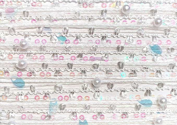 Hand-Blended Multifiber Multicolored Fancy Yarn with Beads for Knitting Crocheting Crafts DIY, Set of 3 Rolls (White)