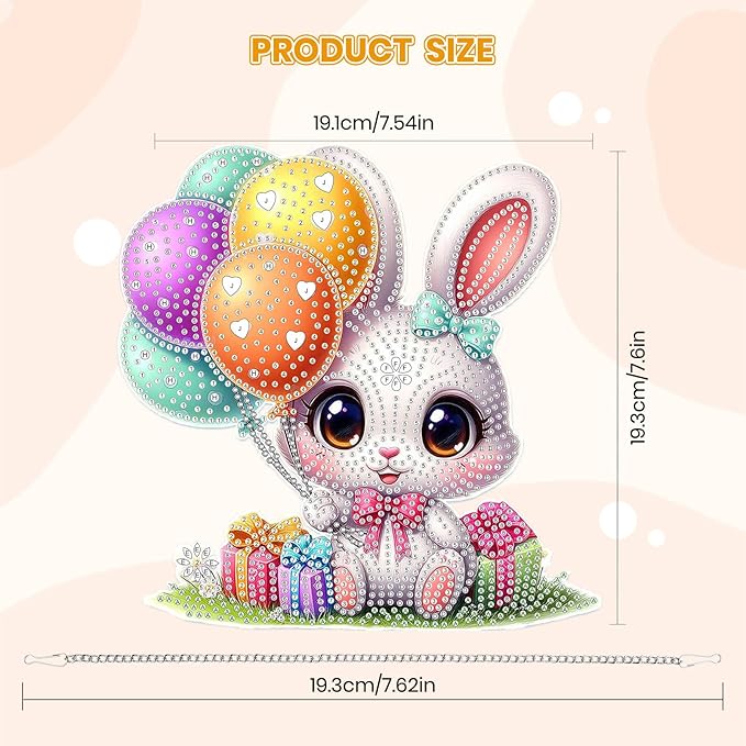 MOGTAA Easter Bunny Diamond Art Hanging Kits for Adults Beginners, Flowers Diamond Art Suncatchers, 5D Special Shape Animal Diamond Painting Window Pendant Kit for Home Garden Wall Decor