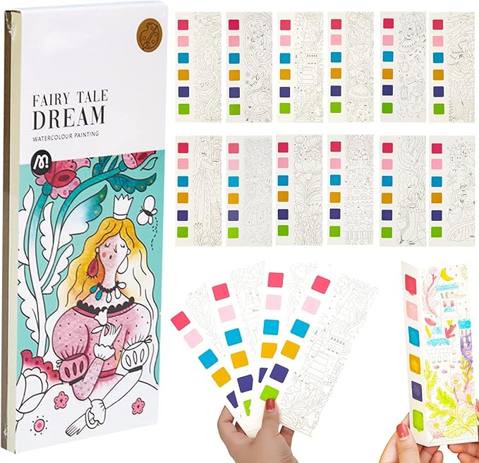 Pocket Watercolor Book Set, Watercolor Painting Book,Watercolor Bookmarks for Kids, Beginning, Students Painters Christmas Gifts (1PCS-B)