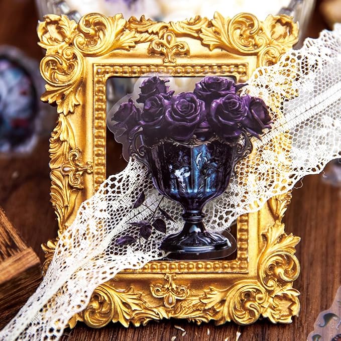 180Pcs Gothic PET Scrapbook Stickers, Dark Aesthetic Designs for Scrapbooking Waterproof Journaling Supplies Junk Journal Ephemera with Storage Organizer