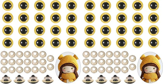 PATIKIL 16mm Safety Eyes, 20Pcs Realistic Doll Crocheting Safety Eyes with Washers for Decor Crochet Accessories Dolls Craft Halloween, Yellow (Pack of 2)
