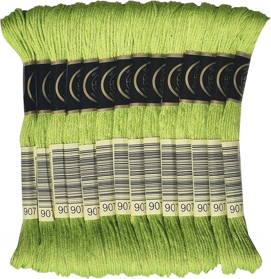 LE PAON Embroidery Floss, 14-Pack Six Strands 100% Long Staple Cotton Embroidery Thread, 8.7-Yard，Color Number：907,Light Parrot Green