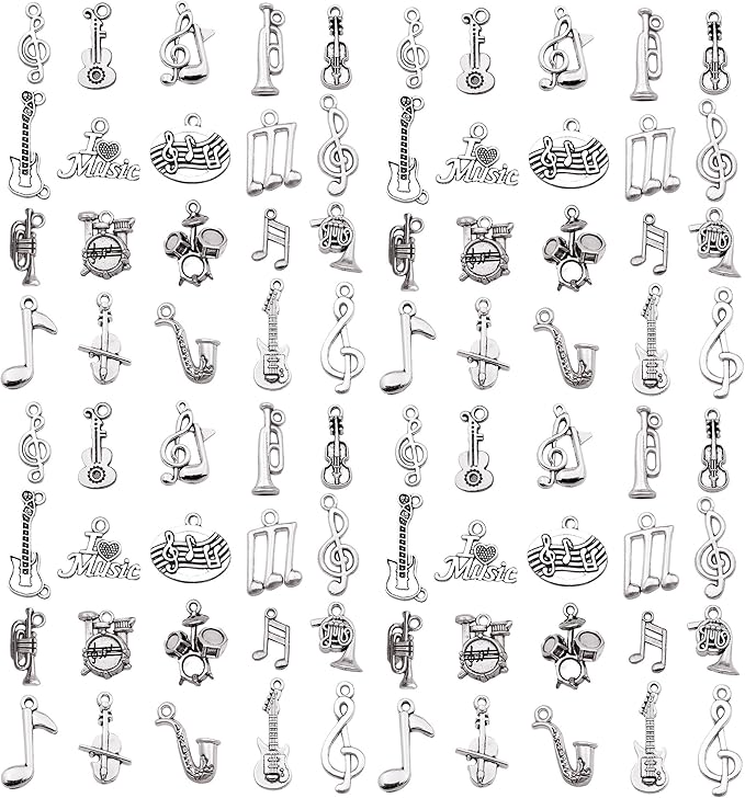 WOCRAFT 60pcs Antique Silver Music Bracelet Charms for Jewelry Making Sets DIY Necklace Bracelet Keychain Crafting Charms Kit Craft Supplies (SN893)