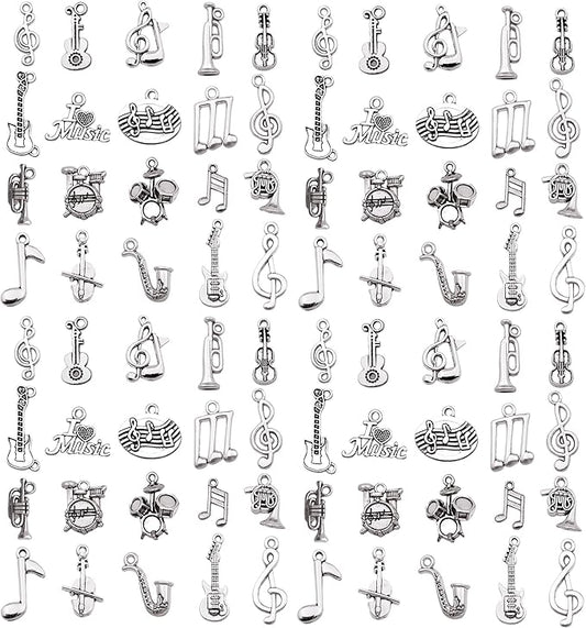 WOCRAFT 60pcs Antique Silver Music Bracelet Charms for Jewelry Making Sets DIY Necklace Bracelet Keychain Crafting Charms Kit Craft Supplies (SN893)