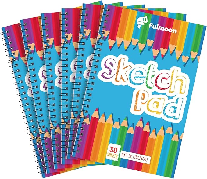Fulmoon 6 Pcs Drawing Pad for Kids 30 Sheets Drawing Paper Coloring Sketch Book Art Supplies for Adults Crayons Pencils School Office Christmas Art Supplies, 6 x 9 Inch