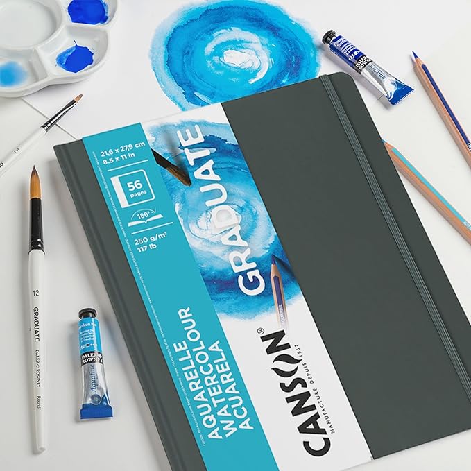 CANSON Graduate Book, Sketchbook, Double-Sided: Cold Pressed and Fine Grain, 250gsm, Sketchbook Hardcover, 8.5x5.5 Inches, White, 56 Sheets