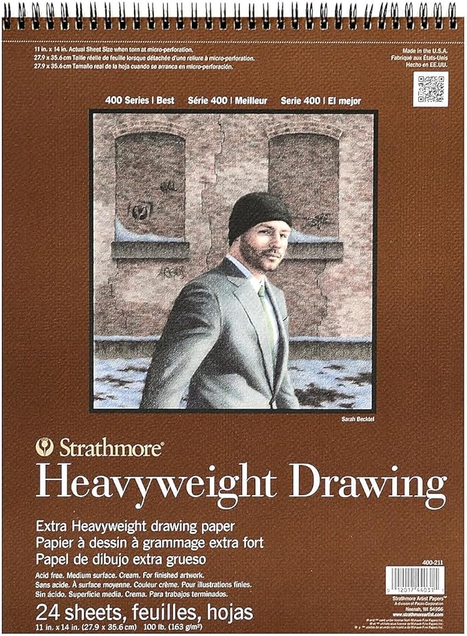 Strathmore 400 Series Heavyweight Drawing Pad, Medium Surface, 11"x14" Wire Bound, 24 Sheets