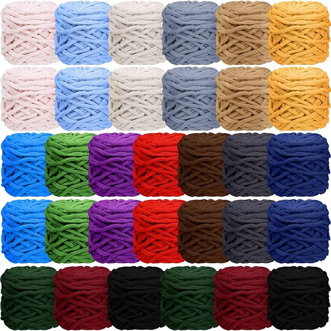 Timgle 32 Skeins Chunky Chenille Yarn for Crocheting, 1470 Yards Bulky Thick Fluffy Yarn Soft Velvet Plush Yarn for Hand Knitting Blanket Crafts Project (Classic Color)