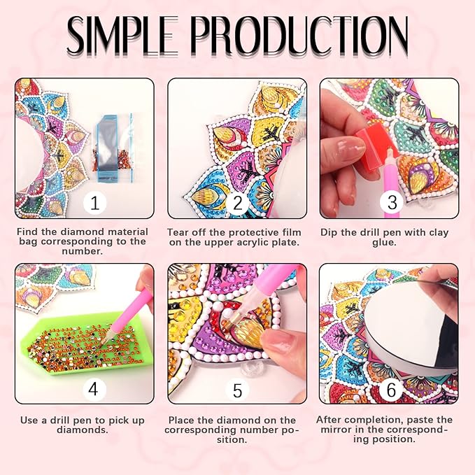 DIY Diamond Painting Mirror, Mandala Makeup Mirror, Special Shaped Crystal Suncatcher for Beginner Arts Crafts Gifts Home Decor 7.9 Inch