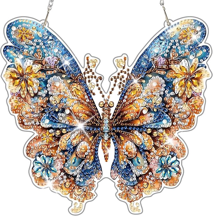 NAIMOER DIY Hanging Diamond Art Kits for Adults, Butterfly Diamond Painting Kits, Special Shaped Rhinestone, Acrylic 5D Gem Art Craft Window Pendants Home Garden Wall Hanging Ornament Kits