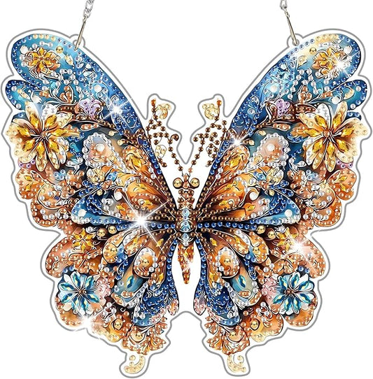 NAIMOER DIY Hanging Diamond Art Kits for Adults, Butterfly Diamond Painting Kits, Special Shaped Rhinestone, Acrylic 5D Gem Art Craft Window Pendants Home Garden Wall Hanging Ornament Kits