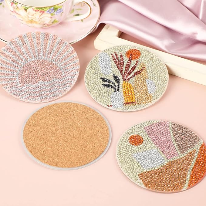 UPINS 8Pcs Boho Diamond Art Painting Coasters for Drinks DIY Coaster Diamond Art Kits for Adults Kids Beginners Diamond Art Craft Supplies (Boho)