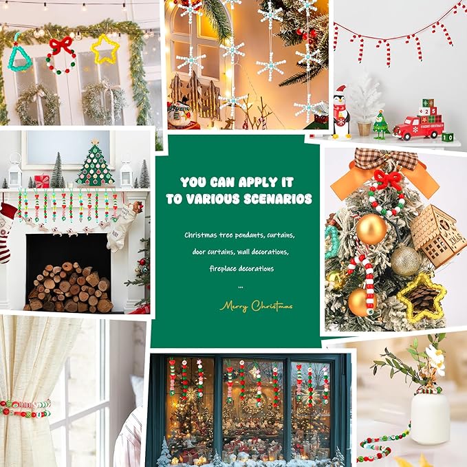 Christmas Beads for Bracelets, 500Pcs Pony Beads Kit with Christmas Tree Snowflake Charms Xmas Party Decor Red Green Assorted Bead Gifts for Girls Kids DIY Jewelry Making Crafts Stocking Stuffers