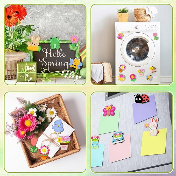WinnerWhy 24 Set DIY Spring Garden Ceramic Crafts Kit Paint Your Own Figurines Ready to Paint Bisque Figurines Crafts Arts with 24 Magnets 4 Brushes and 2 Palette Ceramic Painting Kit for Adults