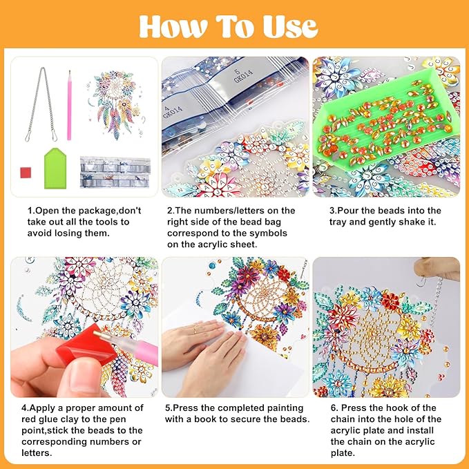 AIRDEA Hanging Diamond Painting Kits Dream Catcher,Special Shaped Diamond Art Kits for Beginner Wind Chimes,Gem Art Pendant Decor 7.87x6.14in