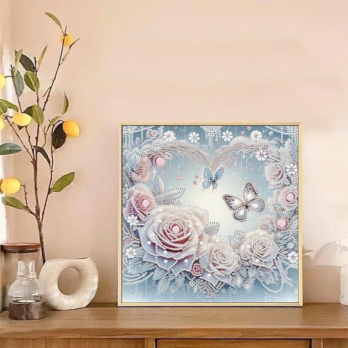 Diamond Art Painting Kits for Adults, 5D Special Shape Diamond Art Kits for Beginners, Crystal Rhinestones Diamond Art Painting for Home Wall Decoration Gift 12×12 inch, Flowers and Butterflies