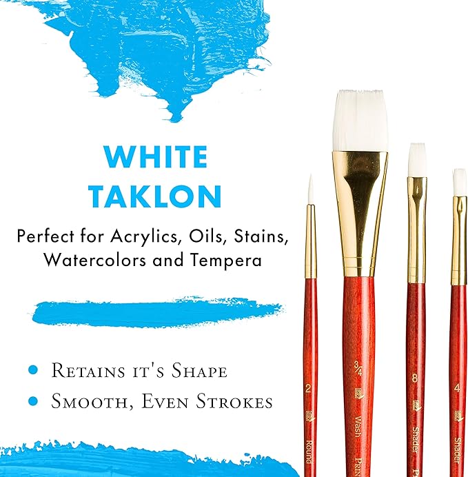 Princeton RealValue Brush Set, White Taklon, Red Handle, 4 Piece, 1 Count