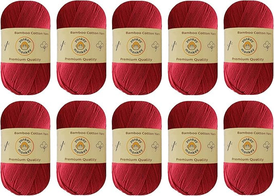 10-Pack of Yonkey Monkey 500 Grams Yarn - 70% Rayon derived from Bamboo, 30% Cotton - Imported -Ruby Red 9007