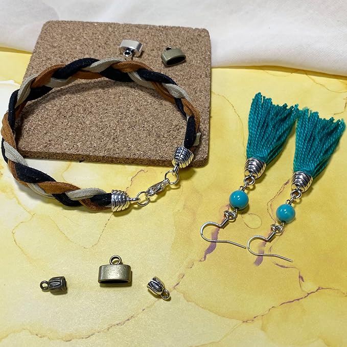 Round Tassel End Caps 50 pcs Barrel End Caps Flat Leather Cord End Caps Bracelet Making Supplies Leather Bracelet Making Kit Silver Cord End Cap Kumihimo Kit