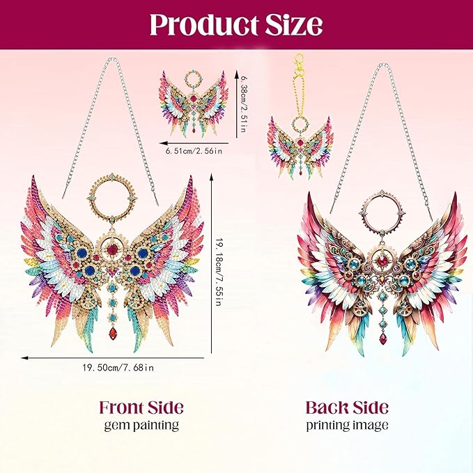 Masendp Wing Feather Diamond Painting Double-Sided Hanging Ornament Set, DIY Irregular Shaped Rhinestone Window Decoration Set, Suitable for Home and Garden Wall Decoration Gifts