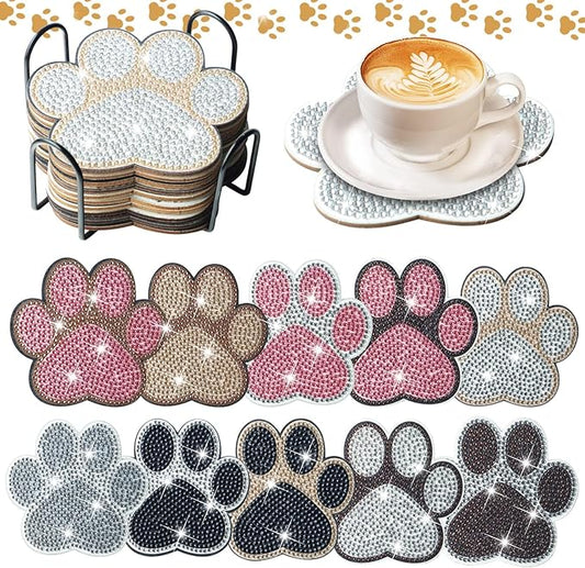 10 Pcs Dog Paw Shaped Diamond Painting Coasters Kits Cat Pet DIY with Holder for Beginners Adults and Kids Art Craft Supplies Gift…
