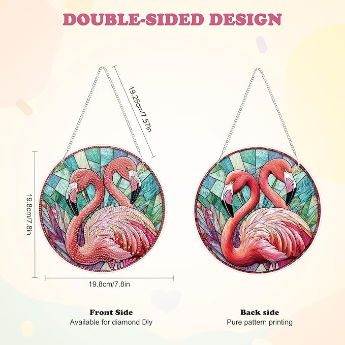 HEIBAGO Flamingo Hanging Diamond Art Kits for Adults, Special Shaped Crystal Diamond Painting Ornament Kit, DIY Double-Sided Pattern Window Pendant Gem Art Kit for Home Wall Decor 8.3x8.3inch