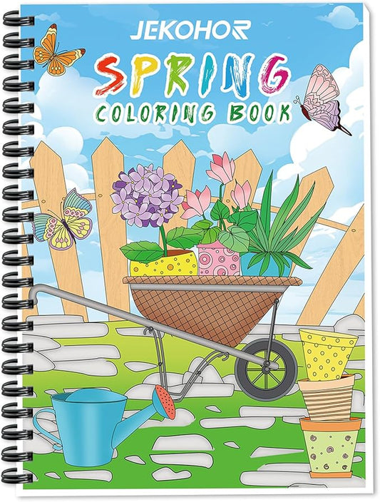 Spring Theme Adult Coloring Book - 9x12 Inch Large Single-Sided Pages, 200gsm Thick Paper for Markers & Watercolor, Easter Gift for Women - Coloring Books for Adult Relaxation