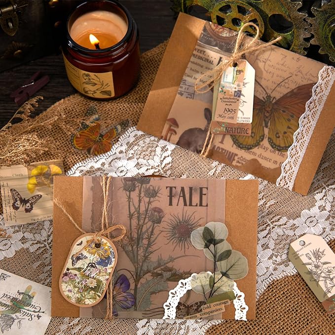 Flartmo 288 Pcs Complete Scrapbook Supplies Kit, Vintage Scrapbook Paper & Nature Animal Stickers, Junk Journal Scrapbooking Supplies Kit for Journaling, Scrapbooking Embellishments, Planner, Card