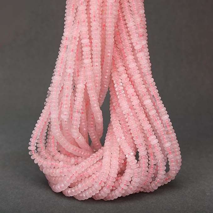 2 Strands (300PCs) Natural Pink Quartz Rondelle Beads, 2 * 4mm Gemstone Loose Spacer Abacus Disk Beads for DIY Bracelet Necklace Earrings Jewelry Making, Craft Supplies Beading Kit