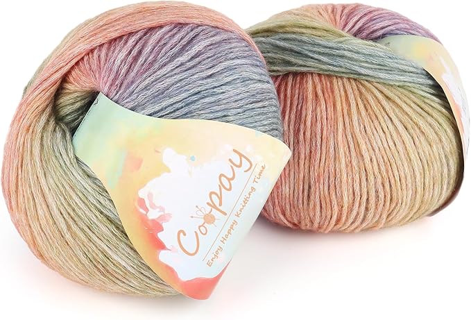 Coopay Yarn for Crocheting Knitting, Gradient Cake Yarns, 2 × 3.53oz - 240yds - 50% Cotton 50% Acrylic Ombre Yarns, Crochet Yarn for Blankets, Shawls, Scarves (102 Rainbow)