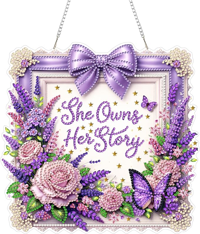 Yunzlly DIY Hanging Diamond Art Pendant Kit, Special Crystal Diamonds Painting Ornament Kit for Adults, Acrylic Gem Painting Board for Window&Door&Wall (She Phrase)