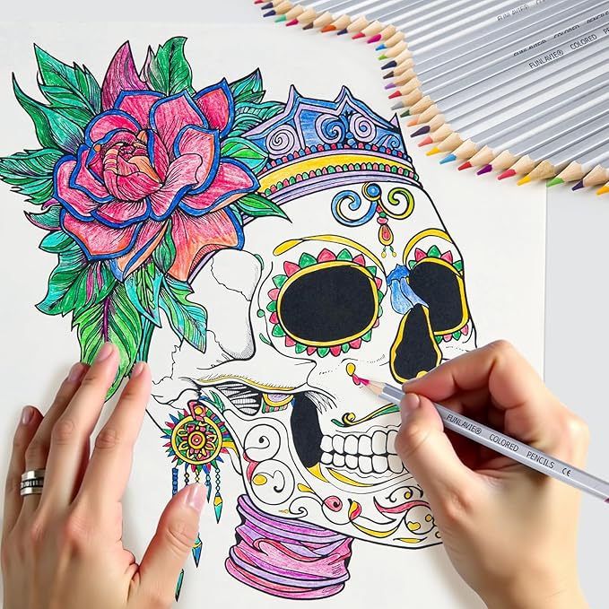 FUN LAVIE Halloween Coloring Book for Adults: Spooky Sugar Skulls and Flowers Patterns for Mindfulness Stress Relief and Adult Relaxation, Spiral Bound, Perfect for Halloween Fun