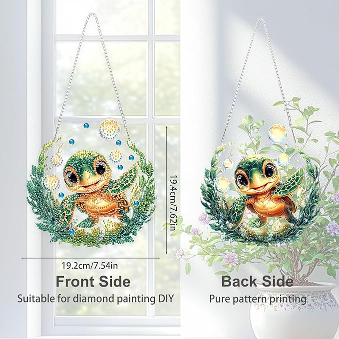 TOSTOG Diamond Art Hanging Kits for Adults, DIY Turtles Diamond Painting for Adults Window Pendant, Special Shape Diamonds Sea Turtles Diamond Painting Hanging Pendant Kit for Wall Decor Gift