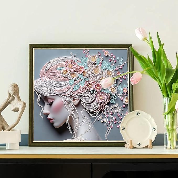 AiYuanzsh Special Shape Diamond Painting Kits for Adults, 5D Crystal Rhinestone Diamond Art Canvas, DIY Paint by Diamonds Craft Kit, Sparkling Woman Profile Diamond Painting for Home Wall Decor Gift