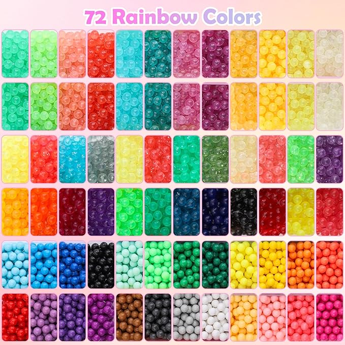9000 pcs non-iron fuse beads kit, 72 colors, 5mm spray-activated beads with pegboards & accessories for kids diy crafts and art gifts