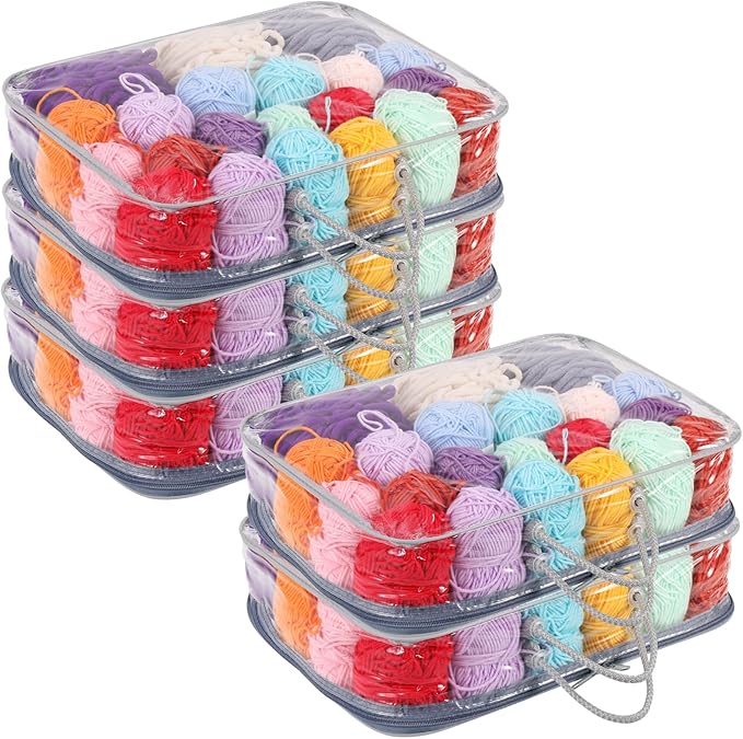 5 Pack Clear Yarn Storage Bags, 12x16x4 Inches Yarn Storage Organizer Tote Bag for Knitting Needles Crochet Hooks Yarn Balls Yarn and Unfinished Project, Grey
