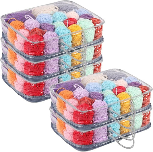 5 Pack Clear Yarn Storage Bags, 12x16x4 Inches Yarn Storage Organizer Tote Bag for Knitting Needles Crochet Hooks Yarn Balls Yarn and Unfinished Project, Grey