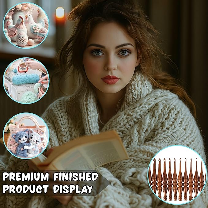 Bhartiya Handicrafts Wooden Crochet Hooks Set of 12 - Ergonomic Rosewood Knitting Needles with Engraved Design, Various Sizes (3.5mm to 12mm)