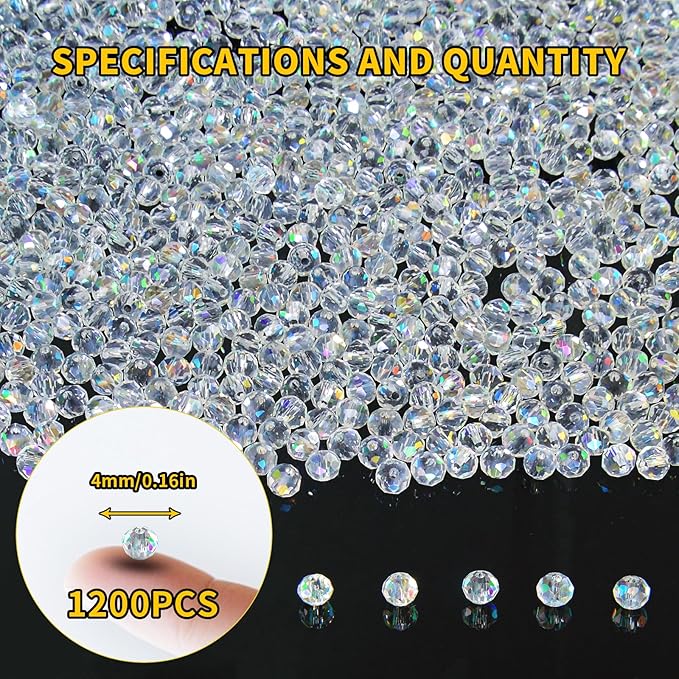 laopottbeads 1200pcs 4mm crystal glass beads for jewelry making beads for bracelets necklace pendants making supplies(white ab color)