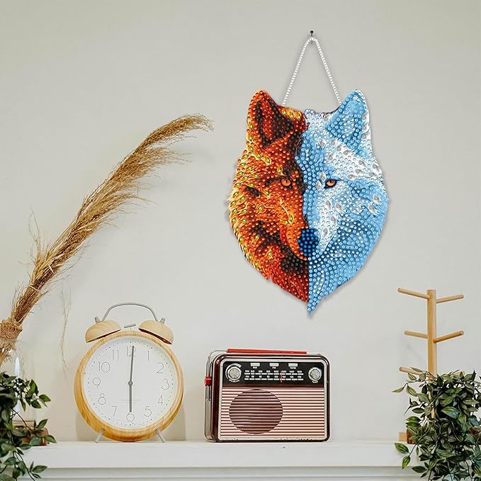 SKRYUIE Wolf Hanging Diamond Art Kits for Adults Pendant Suncatcher, Special Shaped Crystal DIY Pearl Diamond Painting Kit, Gift for Mother Spring Summer Window Wreath Decor 7.91 x 6.02 Inch A3