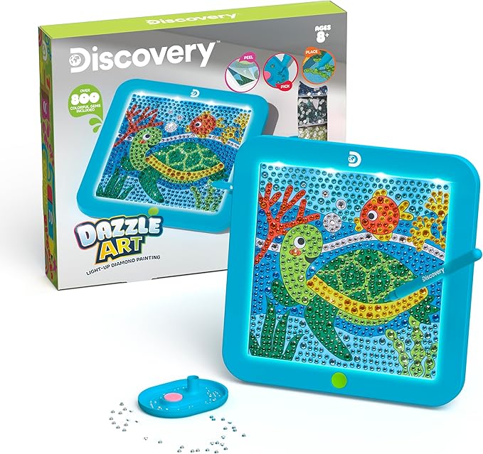 Discovery™ Dazzle Art Light-Up Diamond Painting Kit – DIY Sea Turtle Craft Set| 800+ Gems & LED Display Frame|Craft Supplies Accessories|Girls Boys Arts & Crafts Gift| Diamond Art Kit for Kids Ages 8+