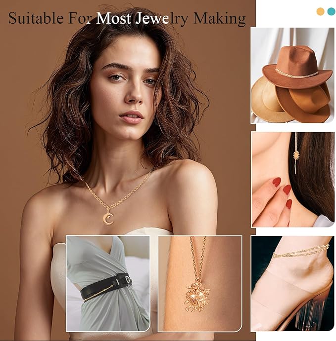 HUISUYTON 16.4 FT Gold Chain for Jewelry Making, Jewelry Making Chains Kit with Jump Rings/Lobster Clasps/Connectors/Charms/Pliers, Stainless Steel Necklace Chains for DIY Craft