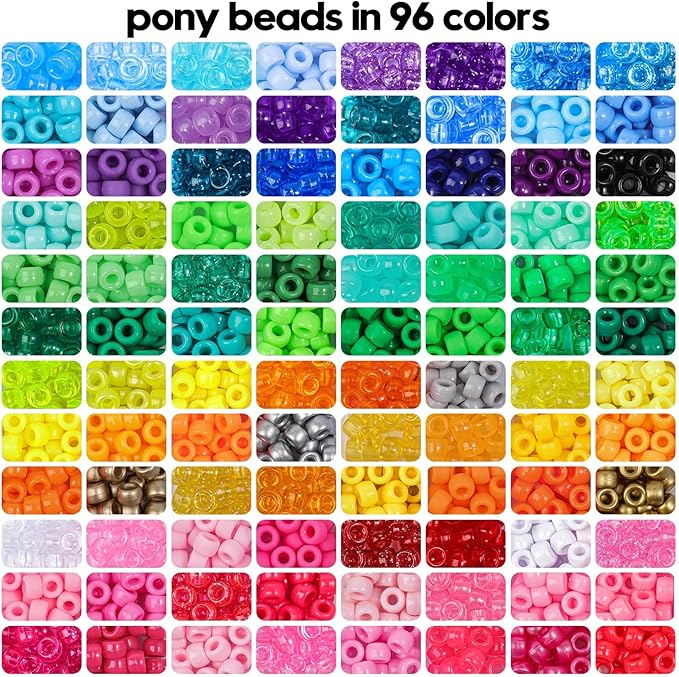 THRELE 4000pcs Pony Beads Friendship Bracelet Making Kit Included 96 Colors Kandi Bead,Letter Beads,Beads for Bracelet Making Kit DIY Crafts