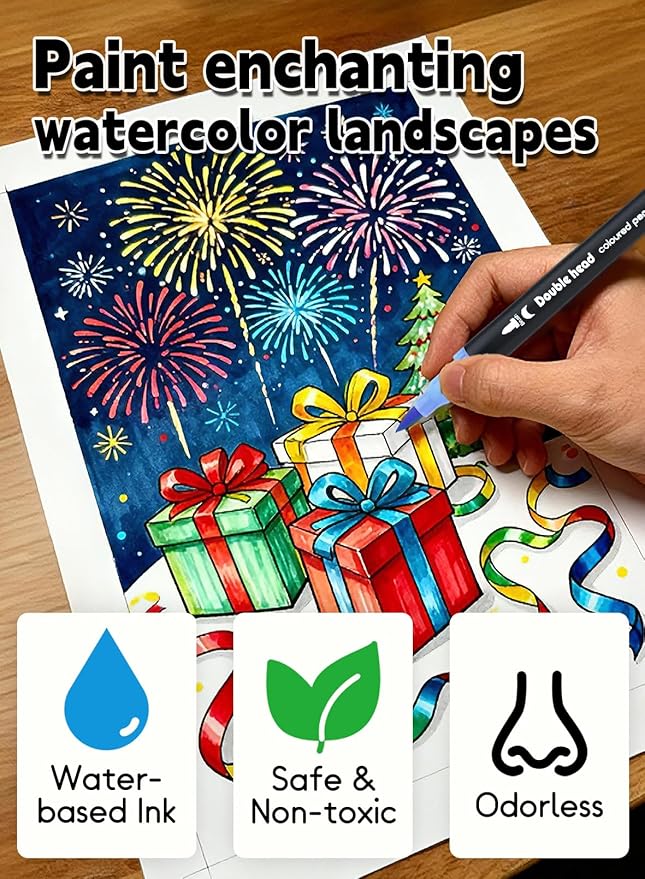 60 Colors Dual Tip Brush Pens, Fine Felt Tip and Brush Tips Colored Pens for Adults, Coloring Markers for Coloring Book Bullet Journaling Note Taking Hand Lettering