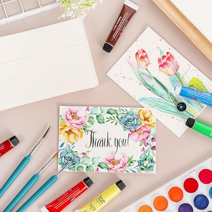 60 Sets Watercolor Cards with Envelopes, 140 lb/300 GSM Watercolor Paper Cards, 4x6 Inch Foldable Blank Watercolor Postcards and Envelopes for Greeting Cards, Wedding Invitations, Thank You Card