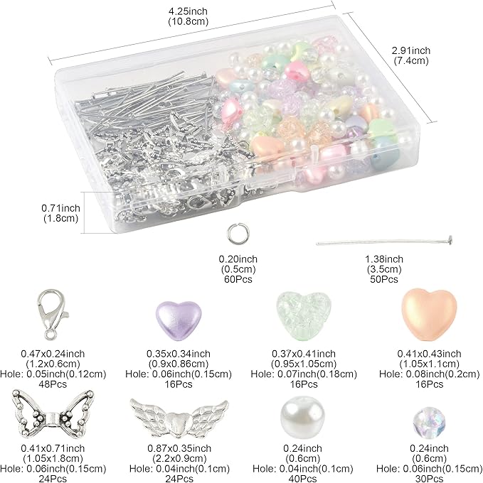 324Pcs Angel Jewelry Making Kit, DIY Pendants Charms Making Kits, Silver Colorful Beads Jump Ring Head Pins Findings for Bracelets Necklaces Earrings Crafting