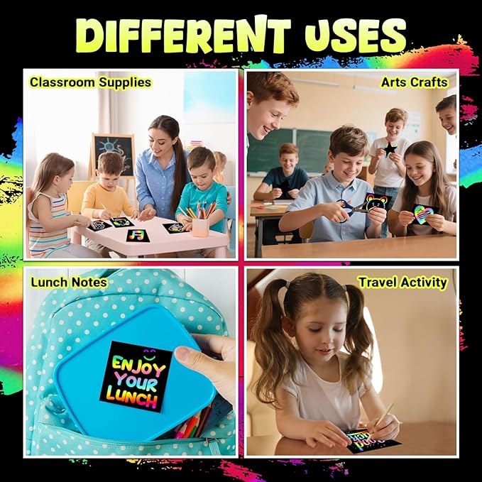 ZMLM 165 Pcs Rainbow Scratch Paper Art Notes - Easter Crafts for Kids Ages 4-8, Easter Basket Stuffers for Girls & Boys, Classroom Prizes, Student Gifts School Activity