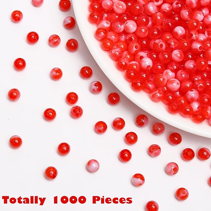 bonny boxx 1000pcs 6mm red jade round beads, smooth acrylic balls, plastic resin gumball bubblegum chunky beads for necklace & bracelet making, crafting supplies